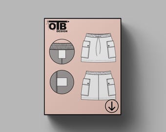 Falda mini cargo OTB, dibujo técnico plano vectorial, ilustración, boceto clásico en blanco, maqueta, plantilla, diseño, paquete técnico, CAD