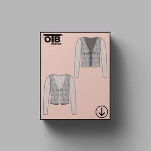 OTB V-Neck Long Sleeve Tie-Front Crop Lace Top Vector Flat Technical Drawing Classic Blank Sketch Mock-Up Template Design Tech Pack Cad