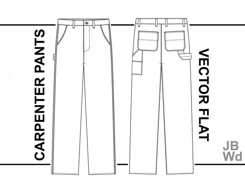 Carpenter Pants Flat Technical Drawing Illustration Blank - Etsy