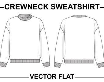 Rundhals-Sweatshirt flach technische Zeichnung Illustration Mock-Up Vorlage für Design und Tech Packs Männer oder Unisex Mode CAD Streetwear