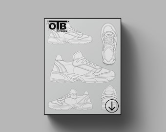 OTB Dad Sneaker Vector Flat Technical Drawing Illustration Classic Blank Sketch Mock-Up Template Design Tech Pack Cad