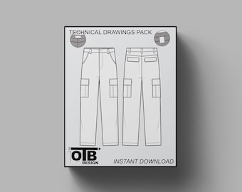 Pantalon cargo fuselé, illustration vectorielle à plat de dessin technique