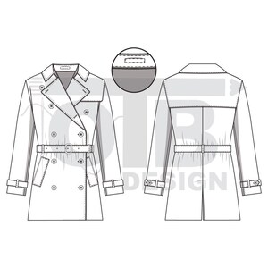 a drawing of a trench coat and a trench coat
