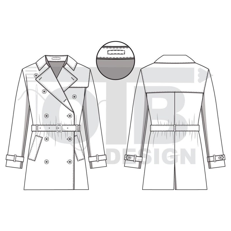 a drawing of a trench coat and a trench coat