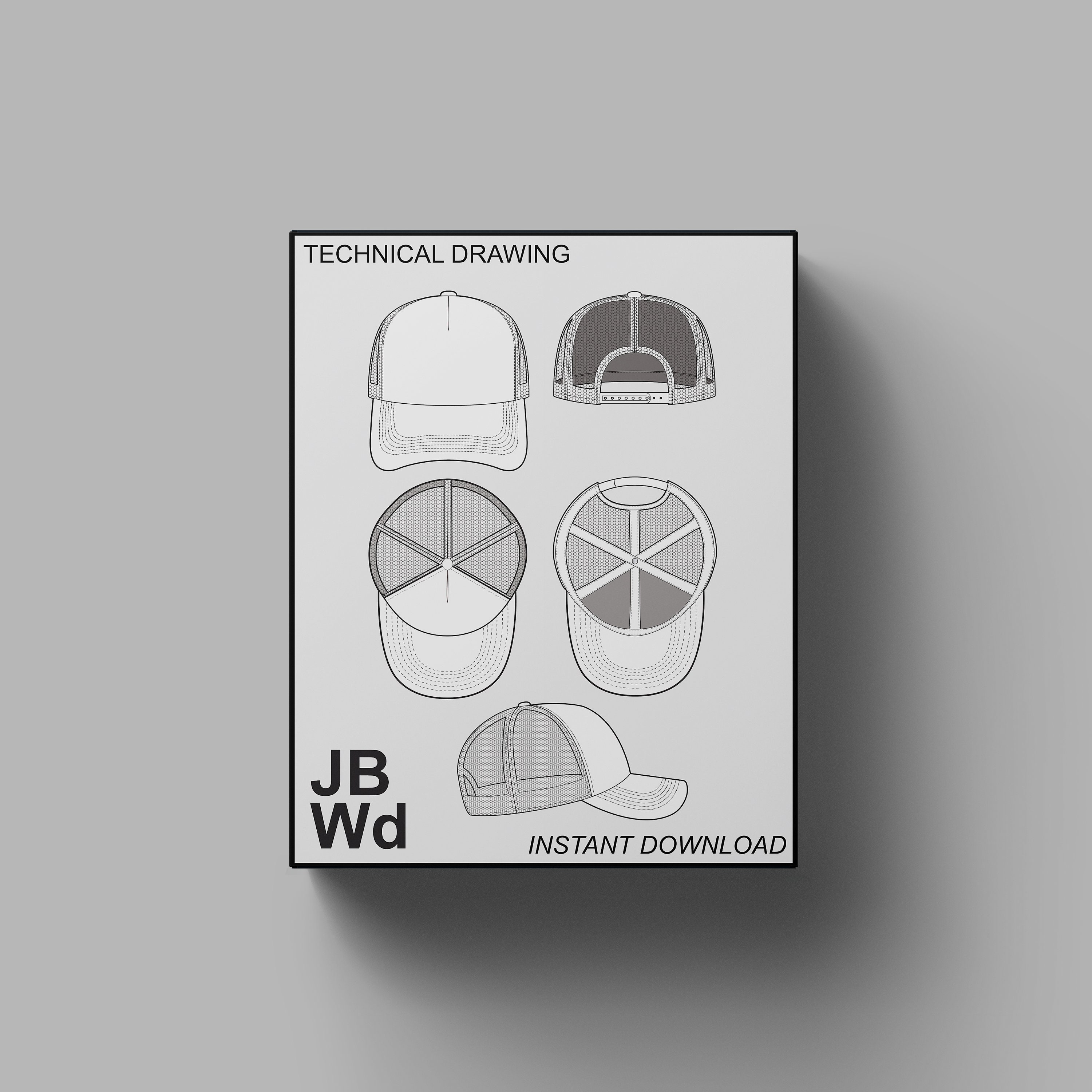 Trucker Hat Vector Snapback Technical Drawing Illustration Etsy