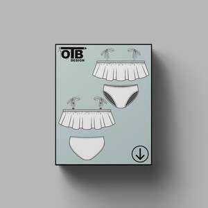 Conjunto de bikini con hombros descubiertos y volantes OTB, dibujo técnico plano vectorial, boceto clásico en blanco, maqueta, plantilla de diseño, paquete técnico CAD