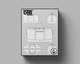 Borsa da weekend OTB con fondo largo, disegno tecnico piatto vettoriale, modello di schizzo vuoto classico, design Tech Pack Cad
