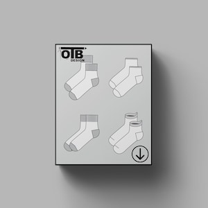 OTB Quarter Crew Sock Vector Flat Technical Drawing Illustration Classic Blank Sketch Mock-Up Template Design Tech Pack Cad