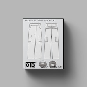 Pantalones cargo convertibles, ilustración vectorial, dibujo técnico plano, maqueta de ropa urbana en blanco, diseño de plantilla, paquete tecnológico CAD, ropa urbana holgada imagen 1
