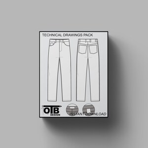 Skinny Fit Jeans Vector Flat Technical Drawing Illustration Blank Streetwear Mock-up Template Design Tech Pack CAD Tapered Slim