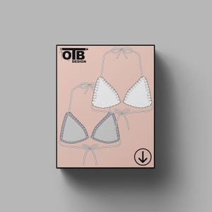 Parte superior de bikini con borde de lechuga y cortina OTB, dibujo técnico plano vectorial, boceto clásico en blanco, maqueta, plantilla de diseño, paquete técnico CAD