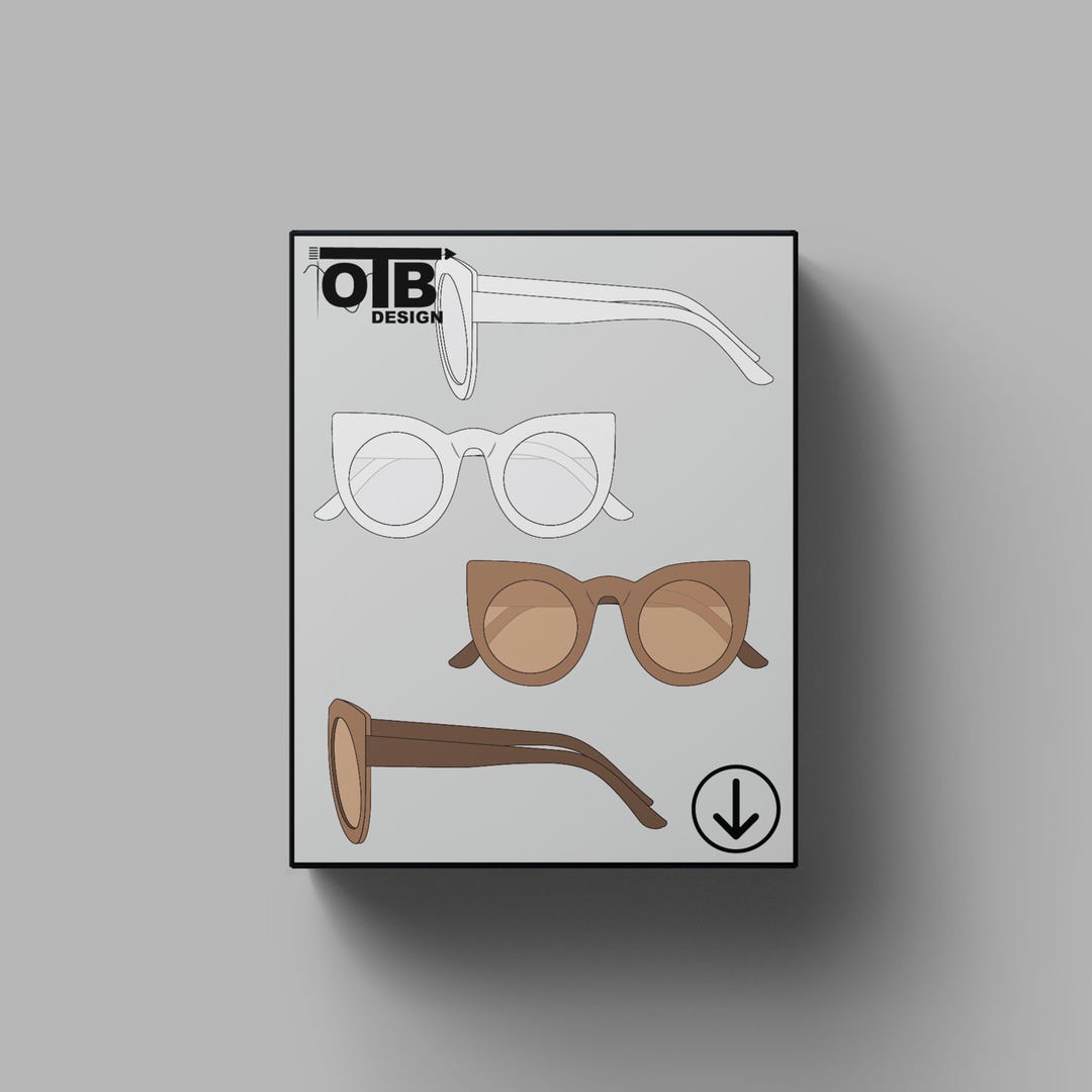 OTB Oversized Bold Rim Round Cateye Vector Flat Technical Drawing ...