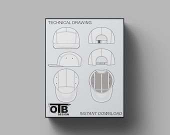Ilustración de dibujo técnico vectorial de gorra de campamento de 5 paneles, maqueta de ropa urbana en blanco, paquete de plantillas tecnológicas para diseño de moda CAD, gorra, sombrero, plano