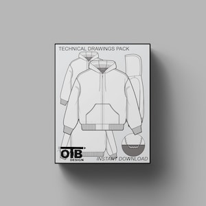 Hooded Work Jacket Vector Flat Technical Drawing Illustration Blank Mock-up Template Design Tech Pack CAD Workwear Carhartt Style Zip