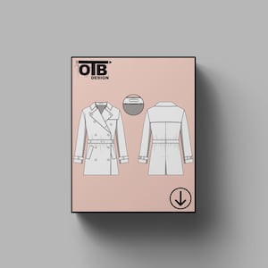 OTB Short Trench Coat With Belt Vector Flat Technical Drawing Illustration Classic Blank Sketch Mock-Up Template Design Tech Pack Cad image 1