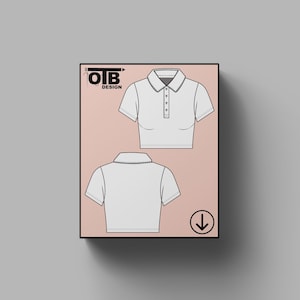 OTB 4 Buttons Short Sleeve Polo Crop Top Vector Flat Technical Drawing Classic Blank Sketch Mock-Up Template Design Tech Pack Cad