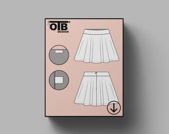 Minifalda acampanada OTB, ilustración vectorial, dibujo técnico plano, boceto clásico en blanco, maqueta, plantilla, diseño, paquete técnico, CAD