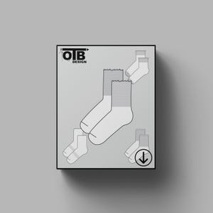 OTB Quarter Crew Lettuce Edge Socks Vector Flat Technical Drawing Classic Blank Sketch Mock-Up Template Design Tech Pack Cad