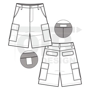 Cargo Shorts Flat Technical Drawing Illustration Five Pocket Classic ...