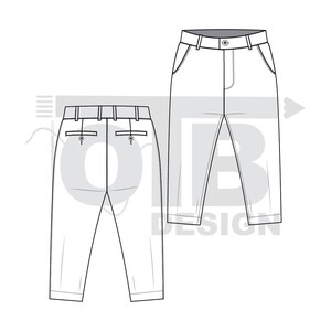 OTB-chinobroek Vector platte technische tekening illustratie klassieke blanco schets mock-up sjabloonontwerp Tech Pack Cad afbeelding 2