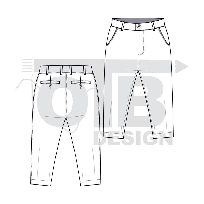 OTB-chinobroek Vector platte technische tekening illustratie klassieke blanco schets mock-up sjabloonontwerp Tech Pack Cad afbeelding 2