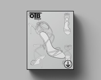 OTB Strappy Sandals With Stiletto Heel Vector Flat Technical Drawing Classic Blank Sketch Mock-Up Template Design Tech Pack Cad