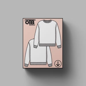 OTB Fuzzy Crew Neck Sweater With Long Sleeves Vector Flat Technical Drawing Classic Blank Sketch Mock-Up Template Design Tech Pack Cad