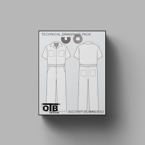 Overall met korte mouwen Jumpsuit met kraag Vector plat technische tekening illustratie blanco Streetwear mock-up sjabloonontwerp Tech Pack CAD