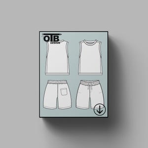 OTB Sleeveless Tank And Shorts Set Vector Flat Technical Drawing Illustration Classic Blank Sketch Mock-Up Template Design Tech Pack Cad