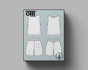 OTB Sleeveless Tank And Shorts Set Vector Flat Technical Drawing Illustration Classic Blank Sketch Mock-Up Template Design Tech Pack Cad