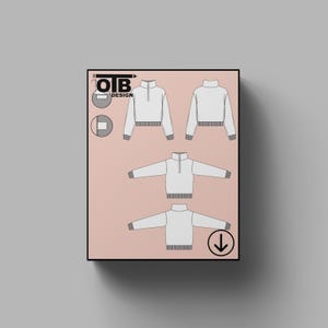 OTB Half Zip-Up Sweatshirt With Cuffs Vector Flat Technical Drawing Classic Blank Sketch Mock-Up Template Design Tech Pack Cad