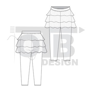 OTB Tutu Leggings Vector Flat Technical Drawing Illustration Classic Blank Sketch Mock-Up Template Design Tech Pack Cad image 2