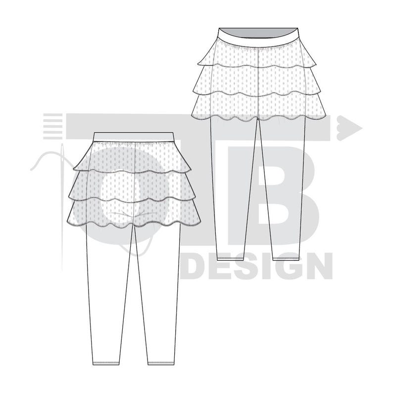 OTB Tutu Leggings Vector Flat Technical Drawing Illustration Classic Blank Sketch Mock-Up Template Design Tech Pack Cad image 2