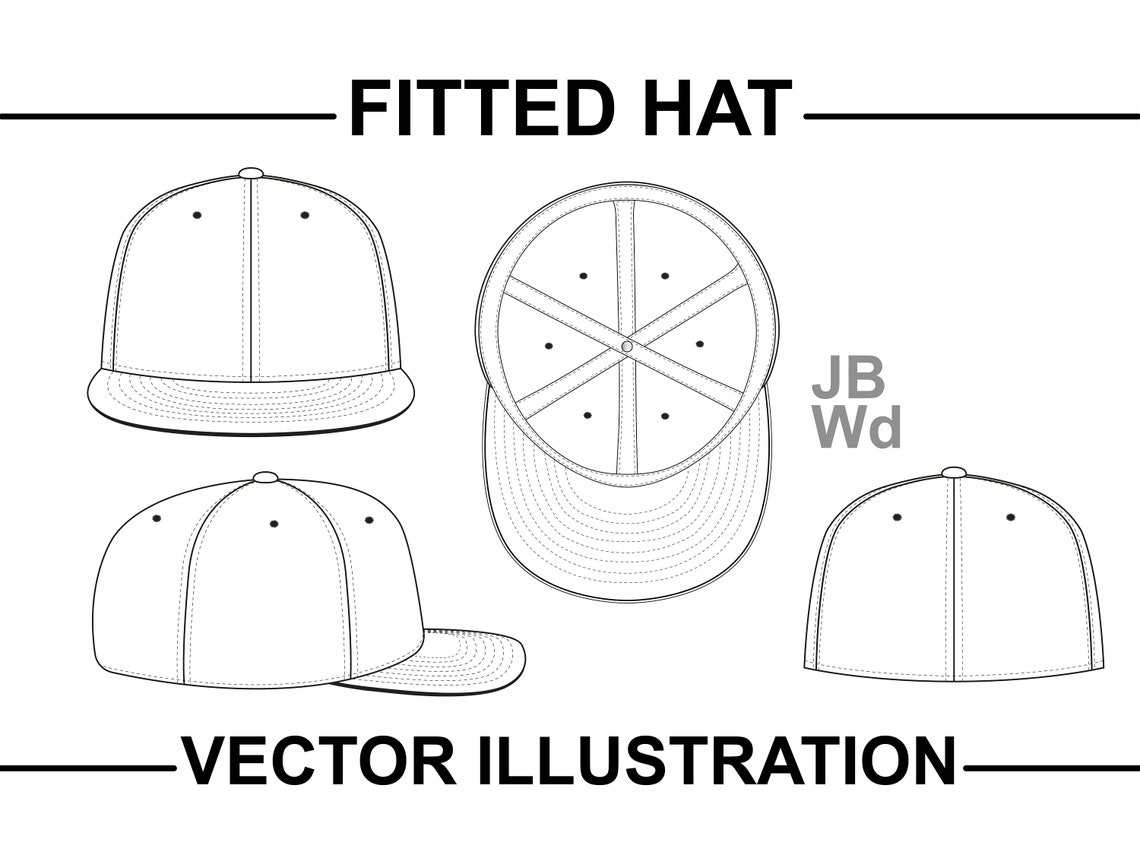 Fitted Cap Hat Vector Technical Drawing Illustration Blank Etsy