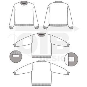 Suéter de cuello alto de gran tamaño, ilustración de dibujo técnico plano vectorial, plantilla de maqueta, diseño de paquete tecnológico, CAD de moda, ropa de calle, editable imagen 2