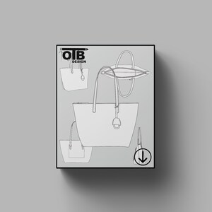 OTB - Bolsa de compras con base, ilustración de dibujo técnico plano vectorial, boceto clásico en blanco, plantilla de maqueta, diseño, paquete técnico CAD
