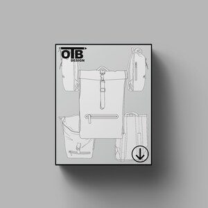 Zaino OTB con chiusura a rullo, disegno tecnico piatto vettoriale, illustrazione classica, modello di schizzo vuoto, design Tech Pack Cad