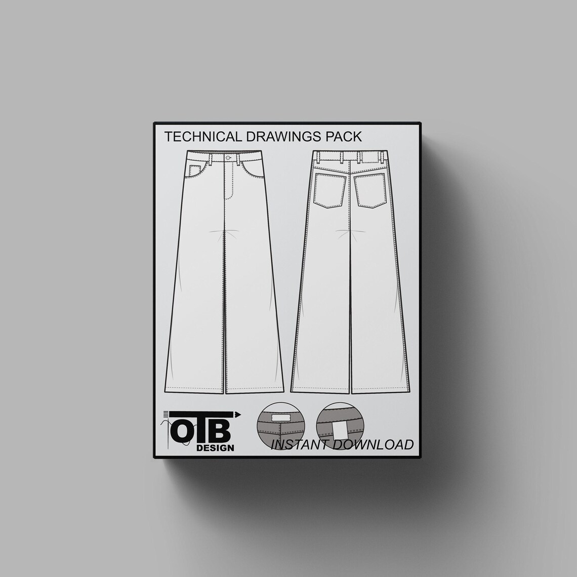 Ultra Baggy Jeans Vector Flat Technical Drawing Illustration Blank ...
