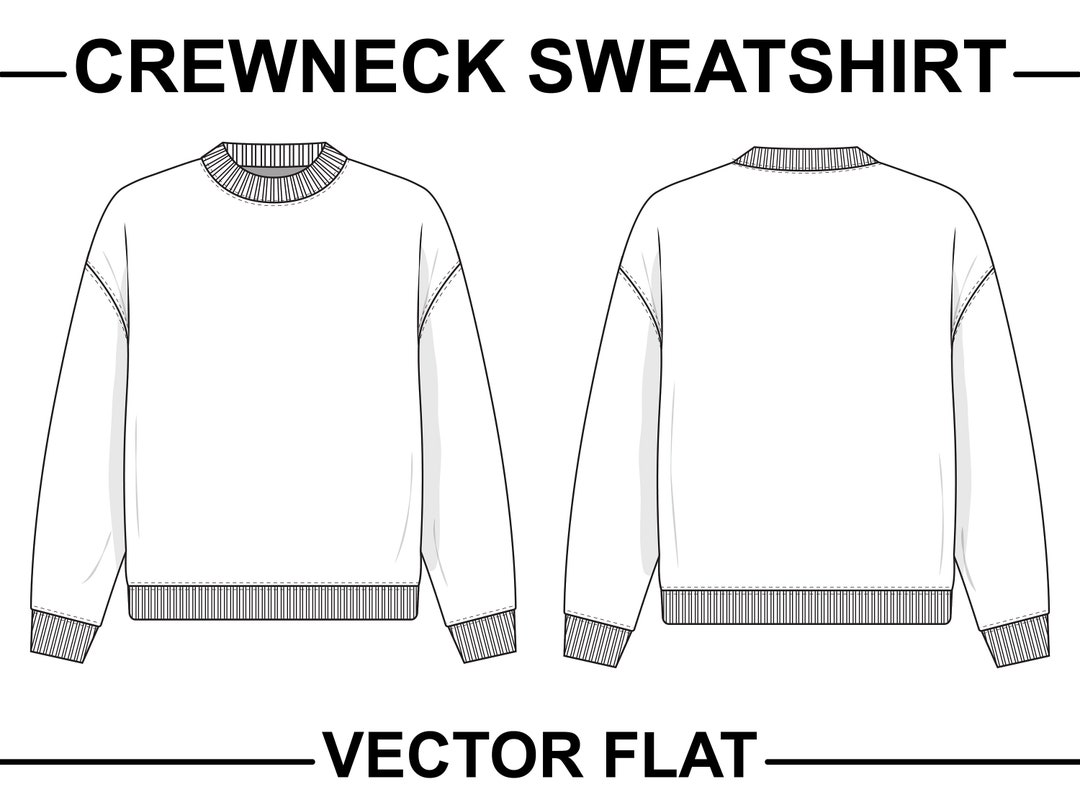 Crewneck Sweatshirt Flat Technical Drawing Illustration Mockup Crewneck Sweatshirt Flat Technical Drawing Illustration Mockup