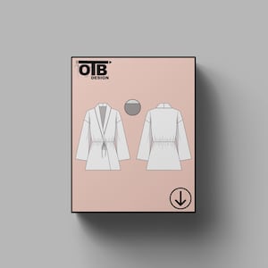 OTB-kimono met stropdas taille Vector platte technische tekening illustratie klassieke blanco schets mock-up sjabloonontwerp Tech Pack Cad afbeelding 1