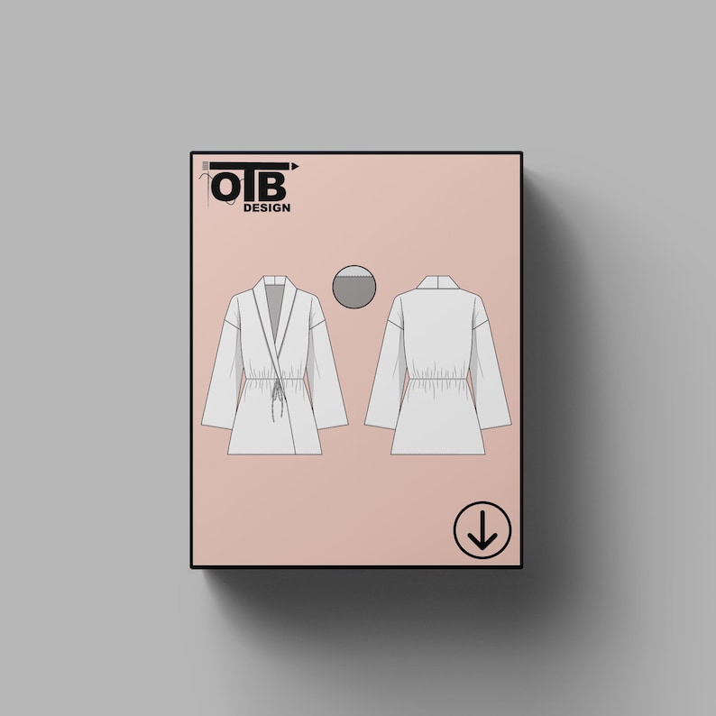 OTB-kimono met stropdas taille Vector platte technische tekening illustratie klassieke blanco schets mock-up sjabloonontwerp Tech Pack Cad afbeelding 1
