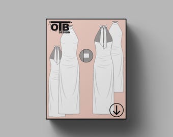 OTB Halter Neck Maxi Dress With Open Back Vector Flat Technical Drawing Classic Blank Sketch Mock-Up Template Design Tech Pack Cad