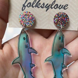 Iridescent shark acrylic earrings