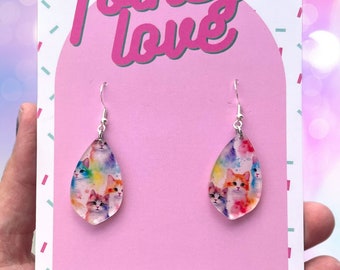 Watercolor kittens teardrop acrylic earrings