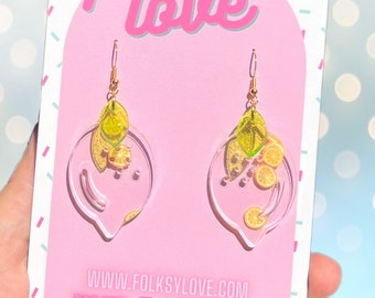 Cast lemons on lemons acrylic earrings