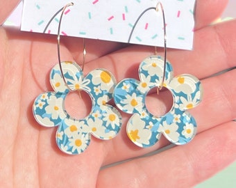 Vintage print daisies on daisies flora double sided acrylic earrings