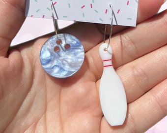 Mismatched bowling acrylic earrings