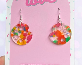 Pendientes acrílicos con paleta de arte arcoíris