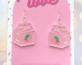 Strawberry milk box clear acrylic earrings