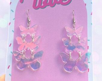 Boucles D'oreilles Clips Papillons Roses - Occasion En état Neuf - Modèle 1408
